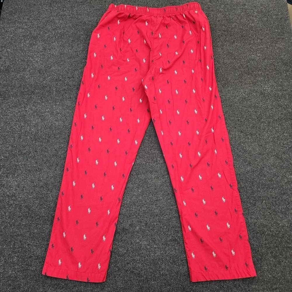 Polo Ralph Lauren Men's L Red All Over Pony Print Cotton Knit Lounge Sleep Pants